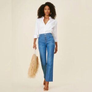 Reformation Cynthia Button Fly High Rise Straight Jeans in Zenia